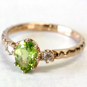 リング レディース 指輪 ペリドット 18金 18k K18 ゴールド ローズカットダイヤ ミルクク...