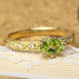 リング ペリドット レディース 指輪 18金 18k K18 ゴールド ダイヤモンド エレガンス