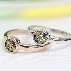 リング レディース 指輪 18金 18k K18 ゴールド ダイヤモンド アミュレット マルチカラー 0.14ct カラット｜ecce