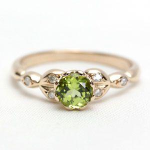 リング ペリドット レディース 指輪 18金 18k K18 ゴールド グリーンペリドット フラワー...