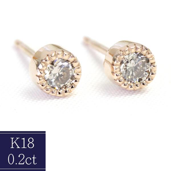 ダイヤモンドピアス レディース 一粒 ブラウンダイヤモンド 18金 18k K18 ゴールド 0.2...