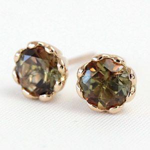 ピアス レディース 18金 18k K18 アンダリュサイト 5.0mm フラワーハート