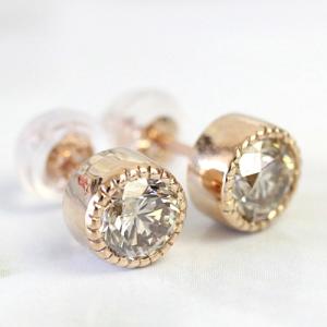 ピアス ダイヤモンド 一粒 18金 18k K18 ゴールド シャンパンブラウン