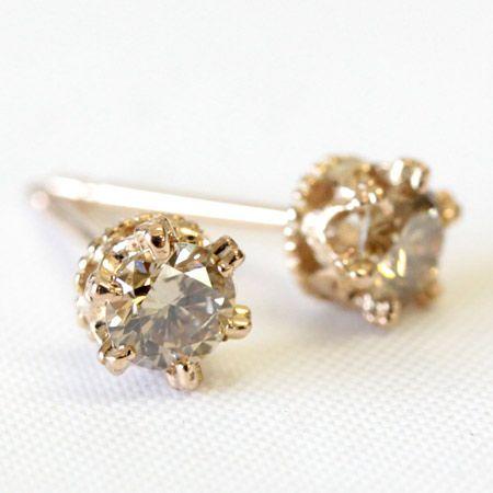 ピアス ダイヤモンド レディース 18金 18k K18 ゴールド ダイヤピアス シャンパンブラウン...