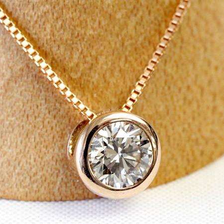 ダイヤモンド ネックレス レディース K18 18k 18金 一粒 0.2カラット シャンパンブラウ...