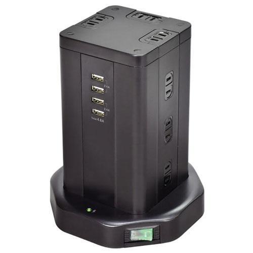 エルパ(ELPA) WBS-TW1204USB-BK タワー型集中スイッチ付タップ 12個口 上挿し...