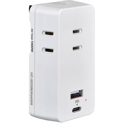 エルパ(ELPA) UC-322SB-W ホワイト 電源タップ AC3個口 USB-A×1 PD対応...