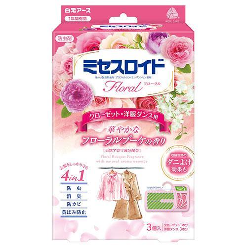 白元アース ミセスロイドフローラル クローゼット・洋服ダンス用 3個入 1年防虫 フローラルブーケの...