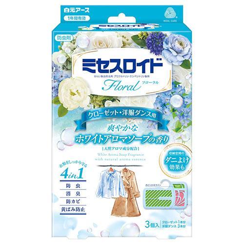 白元アース ミセスロイドフローラル クローゼット・洋服ダンス用 3個 1年防虫 ホワイトアロマソープ...
