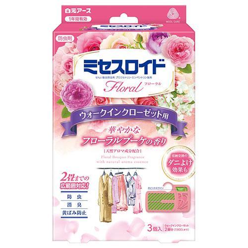 白元アース ミセスロイドフローラル ウォークインクローゼット用 3個入 1年防虫 フローラルブーケの...