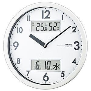 ノア精密 W-631(ホワイト) ダブルメジャー 温湿度計付き掛け時計