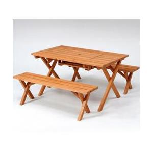 不二貿易  【組立品】 杉材 ＢＢＱテーブル＆ベンチセット コンロスペース付 81761【代引・日時...