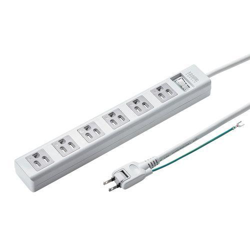 サンワサプライ TAP-SH3650MGSW ホワイト シャッター電源タップ 通電ランプ付き 6個口...