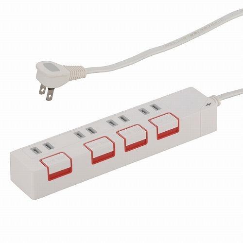 オーム電機(OHM) HS-K1187W 雷ガード＆個別押しボタンスイッチ付き 節電タップ 4個口 ...