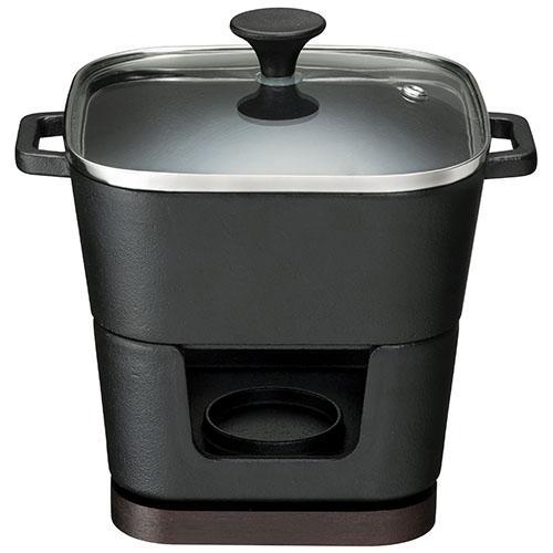 イシガキ産業 4239 DL COLOスクエアポット14cm 鉄鋳物 ガラス蓋付コンロセット 0.9...