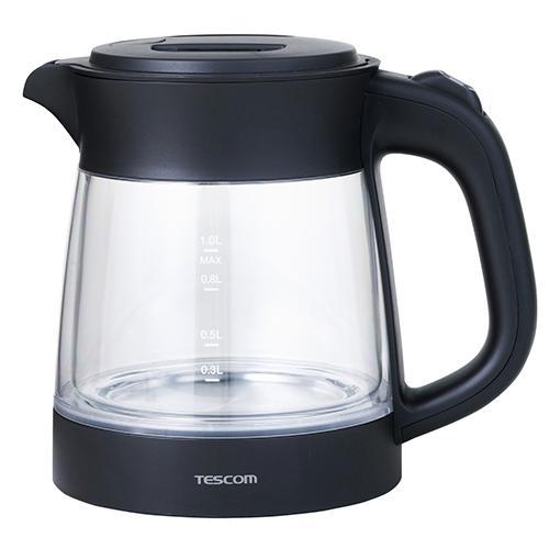 テスコム(TESCOM) TKG45A-K ブラック 電気ケトル ガラス 二重構造 転倒流水防止 安...