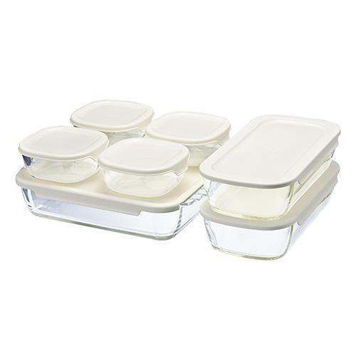 ハリオ(HARIO) HKOZ-8002-OW オフホワイト スタッキング耐熱ガラスコンテナ・スクエ...