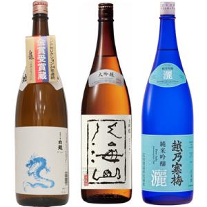 白龍 龍ラベル からくち1.8Lと八海山 大吟醸 1.8L と 越乃寒梅 灑 純米吟醸 1.8L 日...