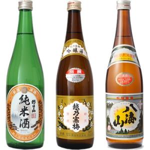 朝日山 純米酒 720ml と 越乃寒梅 別撰 吟醸 720mlと八海山 720ml 日本酒 3本 ...