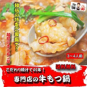 【送料無料】越前のホルモン屋の本格牛もつ鍋（3〜4人前）　２セット以上でおまけ付き｜echizennohorumonya