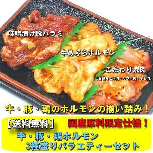 送料無料 牛・豚・鶏国産ホルモン3種盛りバラエティーセット 焼肉　バーベキュー　BBQ｜echizennohorumonya