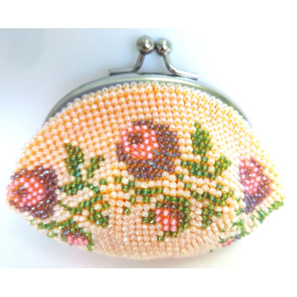 [TA001]【メール便不可】ビーズ編み【がま口】丸サイフ/薔薇 バラ[RPT]