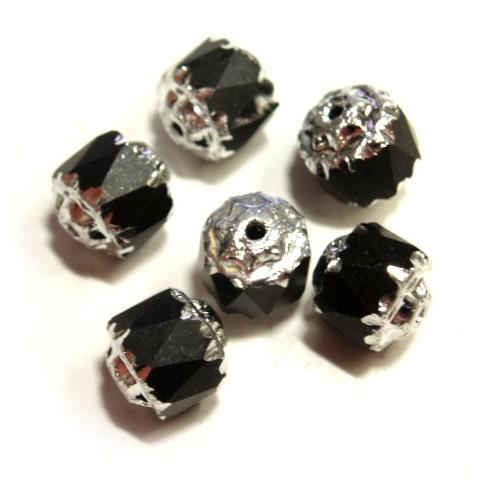 [XA001]チェコビーズ カセドラル（ダブルフェイス） 6mm ジェット×シルバー 6ケ[RPT]