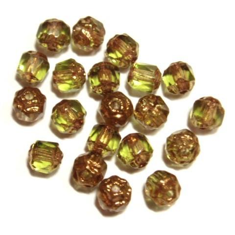 [XA001]チェコビーズ カセドラル（ダブルフェイス） 4mm オリビン×ゴールド 20ケ[RPT...