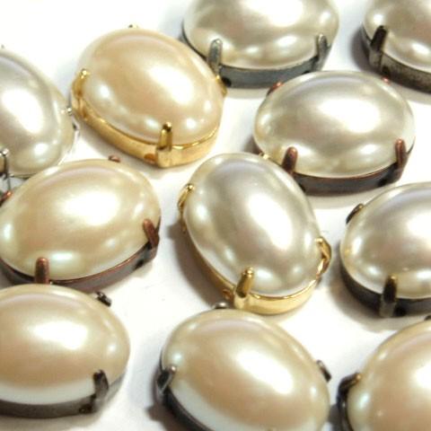 [CG009]爪付きパール（オーバル13×18）【縫い付け用台座付きパールビーズ／ビジュー】[RPT...