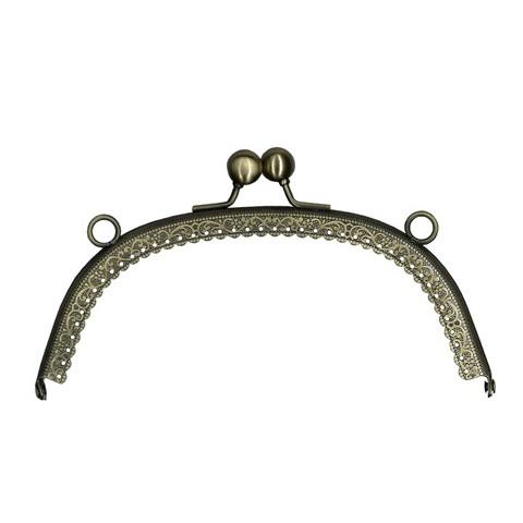 [VA004]INAZUMA 穴あきがま口・口金 くし型 唐草模様 16.5cm BK-1674（縫...