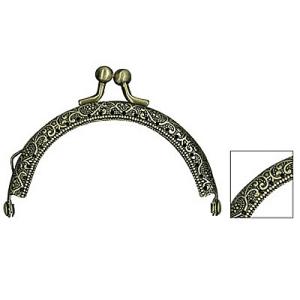 [VA004]INAZUMA 穴あきがま口・口金 丸型 唐草模様 8.5cm BK-888（縫付タイ...