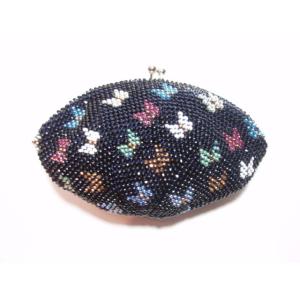 [TA001]ビーズ編み【がま口】丸サイフ/黒蝶[RPT]