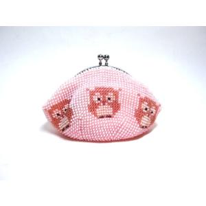 [TA001]ビーズ編み【がま口】丸サイフ/ふくろう柄ピンク[RPT]