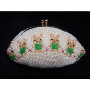 [TA001]ビーズ編み【がま口】丸サイフ/ウサギの友達[RPT]