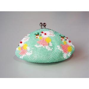 [TA001]ビーズ編み【がま口】丸サイフ/うさぎ柄ペパーミントグリーン[RPT]