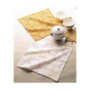 [VD001]オリムパス 刺し子キット 156（白・からし） 花ふきん茜とんぼ[RPT]