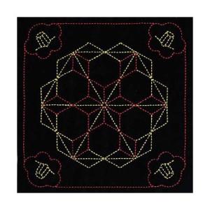 [VD001]オリムパス 刺し子キット 246（黒） 花ふきん椿と飛び麻の葉[RPT]