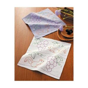 [VD001]オリムパス 刺し子キット 252（白・ラベンダー） 花ふきんぶどうとリス[RPT]