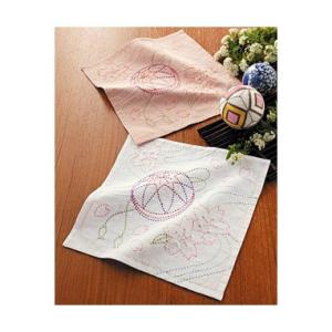 [VD001]オリムパス 刺し子キット 254（白・淡ピンク） 花ふきん桜と手まり[RPT]