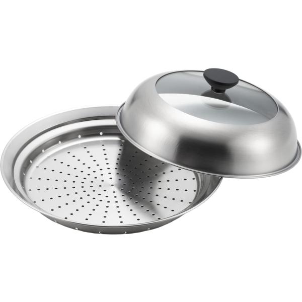 ヨシカワ 見えるフライパン用蒸し器 24〜26cm用 ガラス蓋付き 蒸し料理プレート フライパンにの...