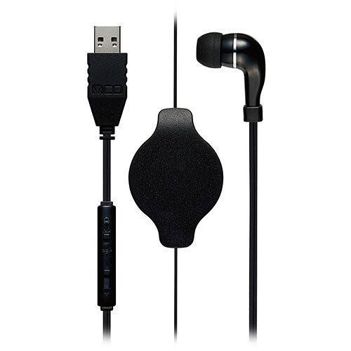 ミヨシ(MCO) コントローラー付き 巻取り式 片耳イヤホン USBタイプブラック UHP-K01/...