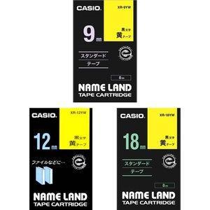 カシオ NAME LAND キレイにはがせて下地がかくせる強粘着テープセット 91218mm 黄/黒文字 XR-...の商品画像