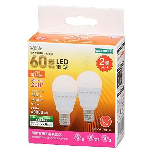 OHM オーム電機 LED電球 小形(60形相当/780 lm/電球色/E17/広配光200°/密閉...