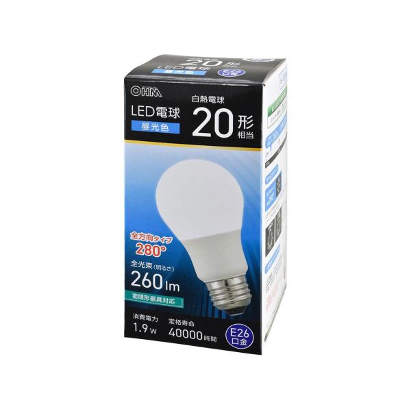OHM オーム電機 LED電球(20形相当/昼光色/260 lm/1.9W/E26/Ra83/全方向...