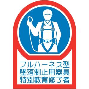 日本緑十字社 緑十字 ヘルメット用ステッカー フルハーネス型墜落制止用器具特別教育修了者 HL-128 35×25mm 10枚組 オレフィン
