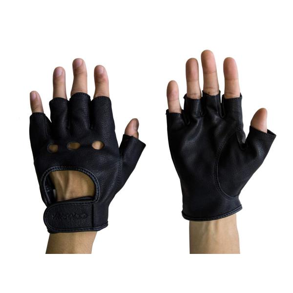 林商事 ペンギンエースジャパン HUSOLID ドライビンググローブ 山羊革 半指 ブラック TH-...