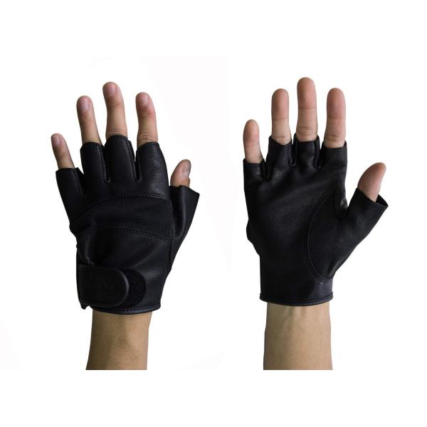 林商事 ペンギンエースジャパン HUSOLID ドライビンググローブ 山羊革 メッシュ 半指 ブラッ...