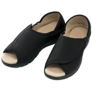 神戸生絲 あし笑顔 かかとが踏めるルームシューズKT-2 オープントゥタイプ ブラック L