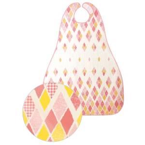 日本エンゼル 食事用エプロンII ロングタイプ アーガイルピンク