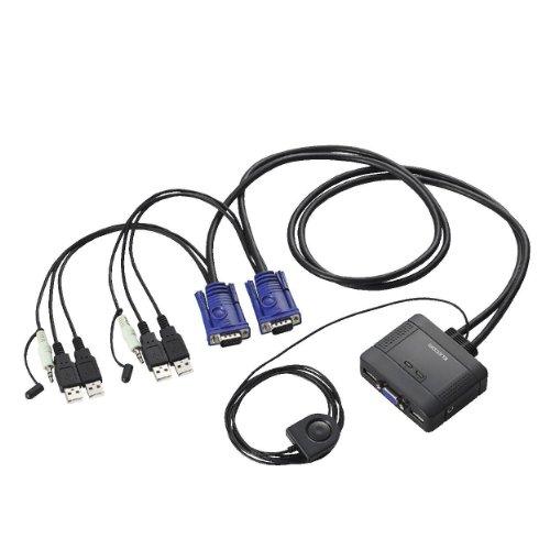 ELECOM エレコム USB対応ケーブル一体型切替器 D-sub対応/2台切替/音声切替/手元スイ...